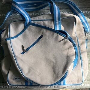 Ame&Lulu Blue and Cream Tennis Tote Bag